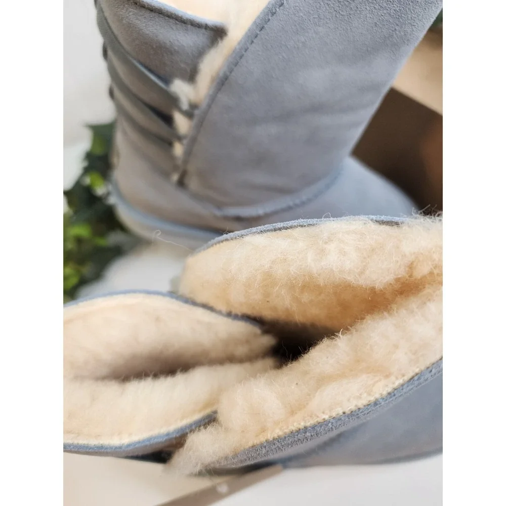BEARPAW Kylee shaft slip‎ on Suede Boot NeverWet Blue fog SZ 8 New in box